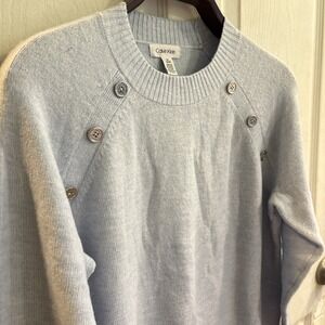 Calvin Klein Baby Blue Sweater Decorative Buttons Preppy Sweater Women's M Soft